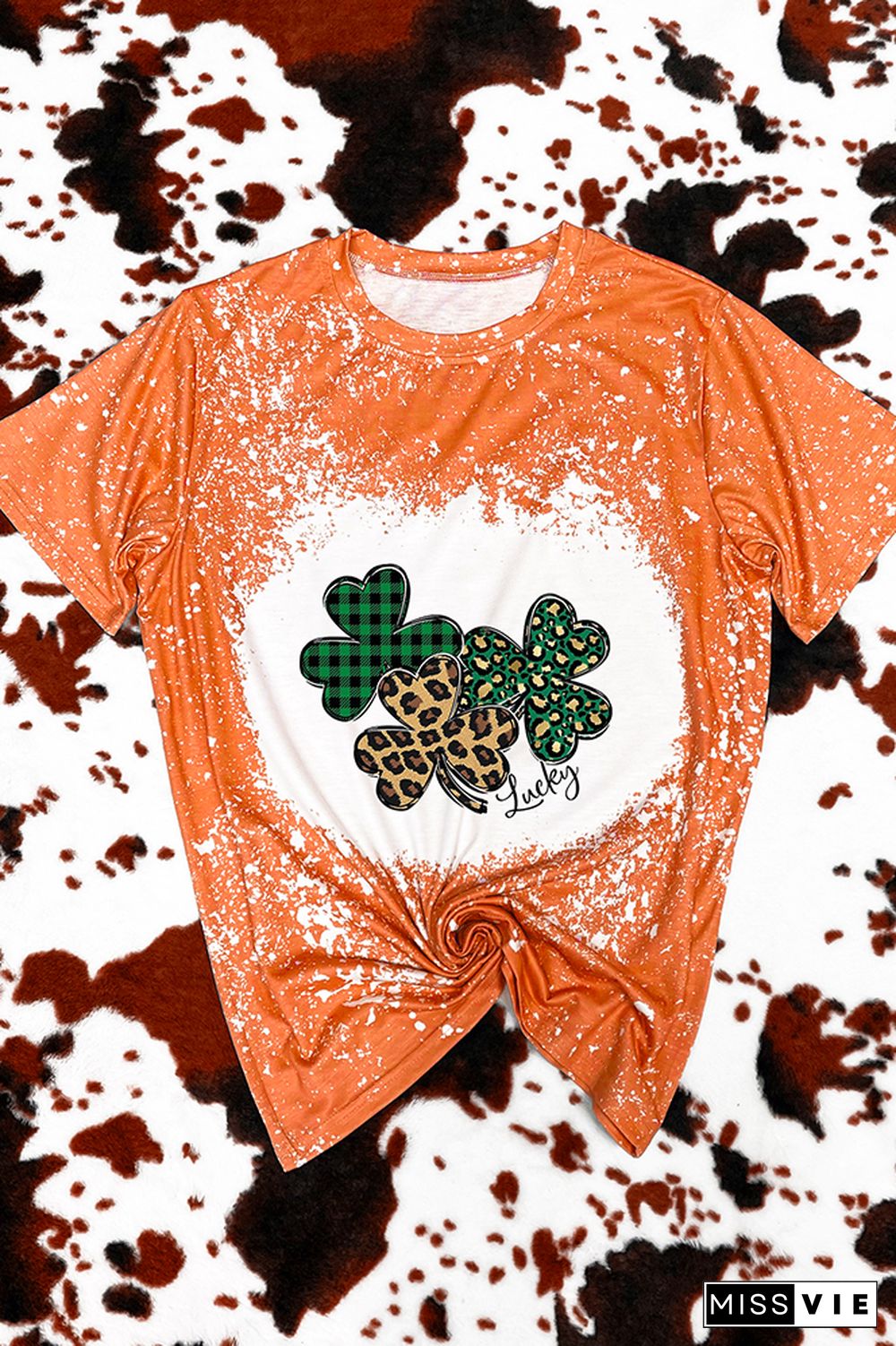 St Patricks Day Shirt,Leopard Shamrock Graphic Tee Wholesale