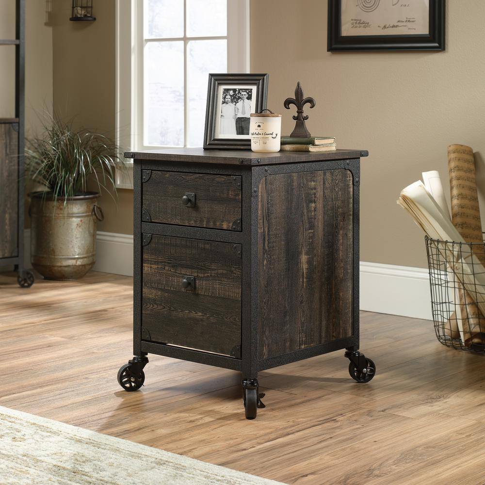 SAUDER Steel River Carbon Oak File Cabinet with Casters 423974