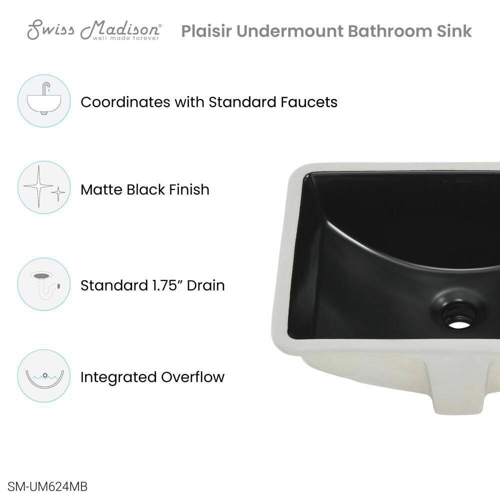 Swiss Madison Plaisir 18.5 in. Rectangle Undermount Bathroom Sink in Matte Black SM-UM624MB