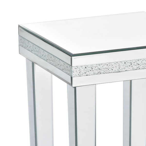 Modern Glass Mirrored Side Table End Table with Crystal Design