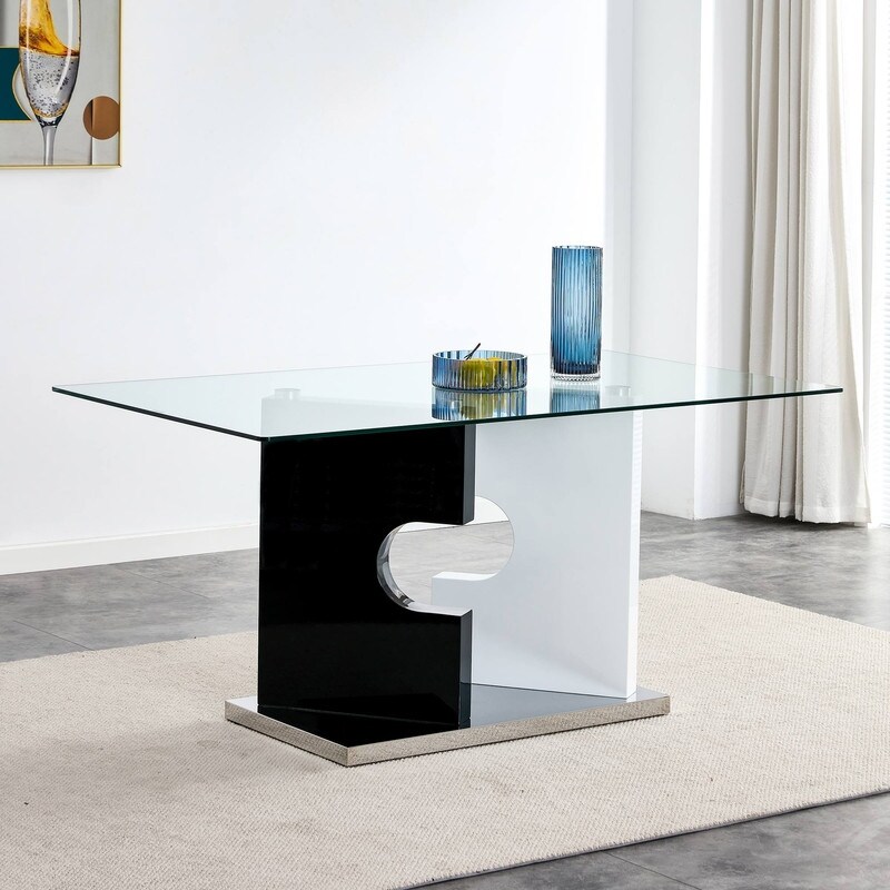 Large Modern Minimalist Rectangular Glass Dining Table Tempered Glass Tabletop