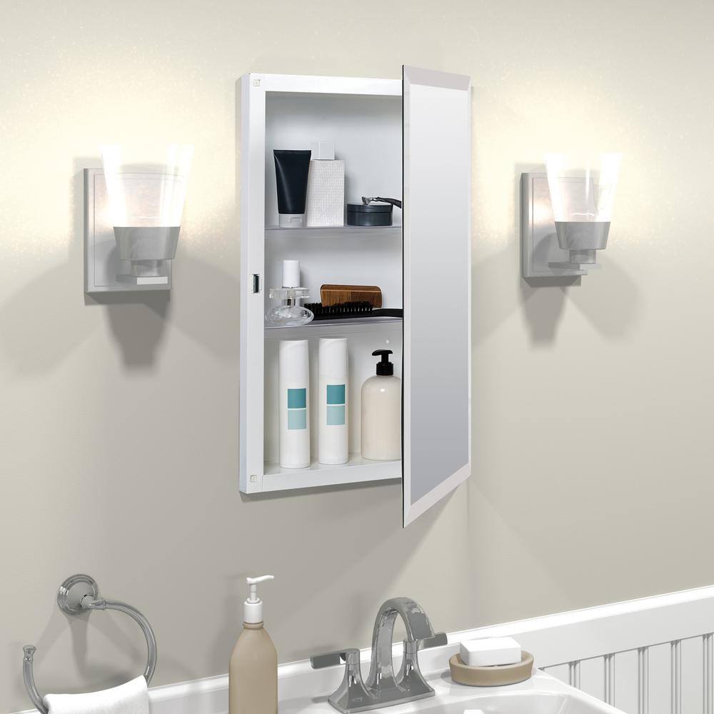 Glacier Bay 16 in. W x 25-78 in. H x 4-12 in. D Recessed or Surface Mount Frameless Beveled Bathroom Medicine Cabinet in Silver M119GB