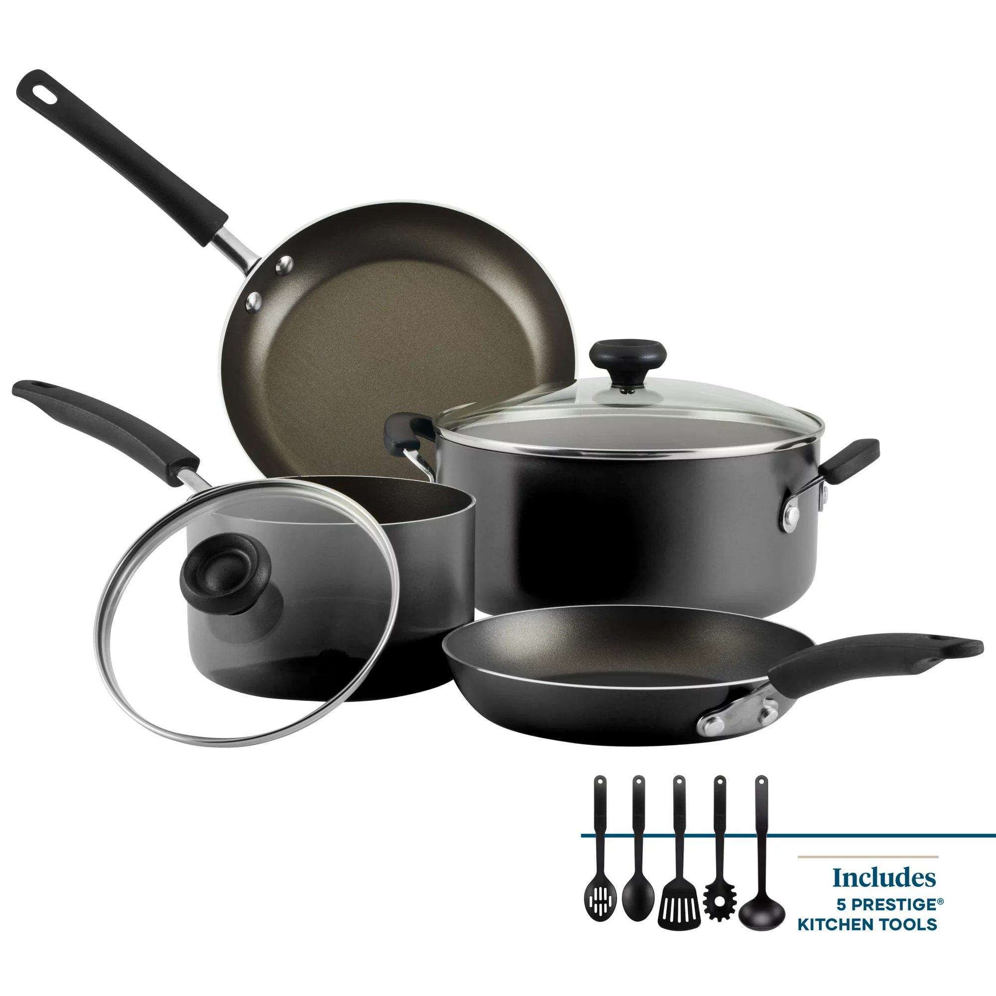 Farberware Easy Clean Aluminum Nonstick Cookware Pots and Pans Set， 11-Piece， Black