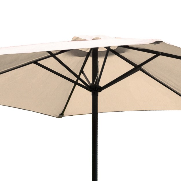 Four Seasons Courtyard 9 Foot Naples Market Patio Umbrella Round Polyester Fabric Outdoor Backyard Shaded Canopy With Push Button Tilt Natural Color