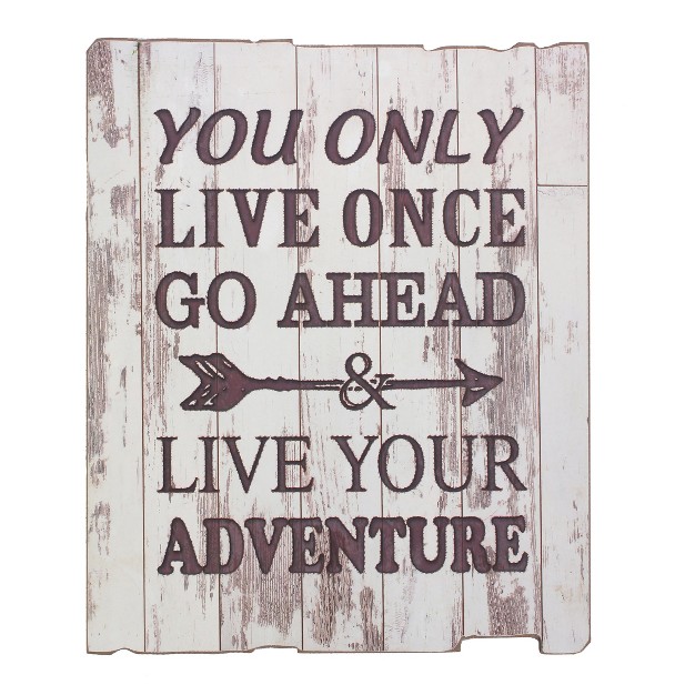 Rustic Wood Live Your Adventure Worn White Painted Wall Art With Attached Hanger Stonebriar Collection