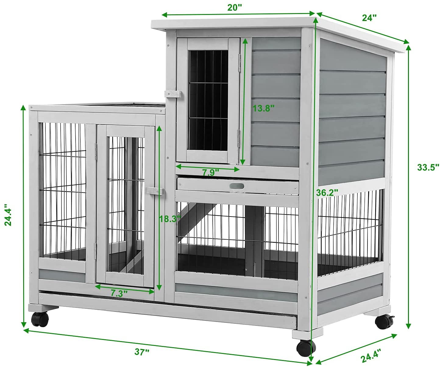 YODOLLA Indoor Rabbit Hutch Bunny Cage Large Pet House for Small Animal with Wheels