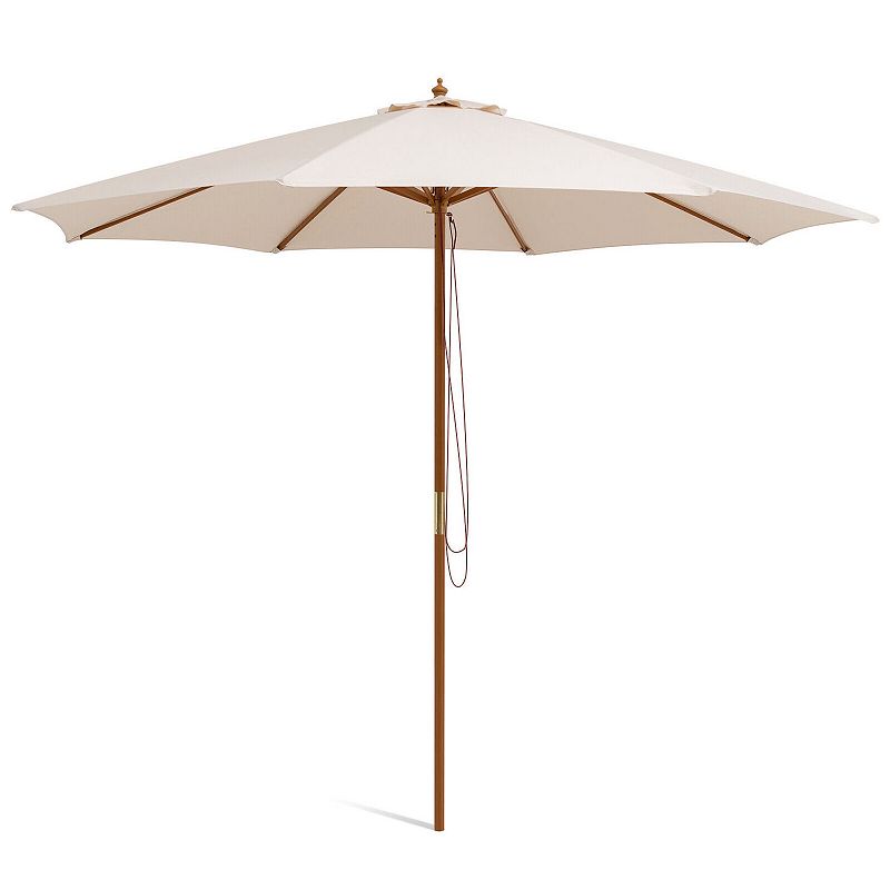 10 Feet Patio Umbrella With 8 Wooden Ribs And 3 Adjustable Heights-beige