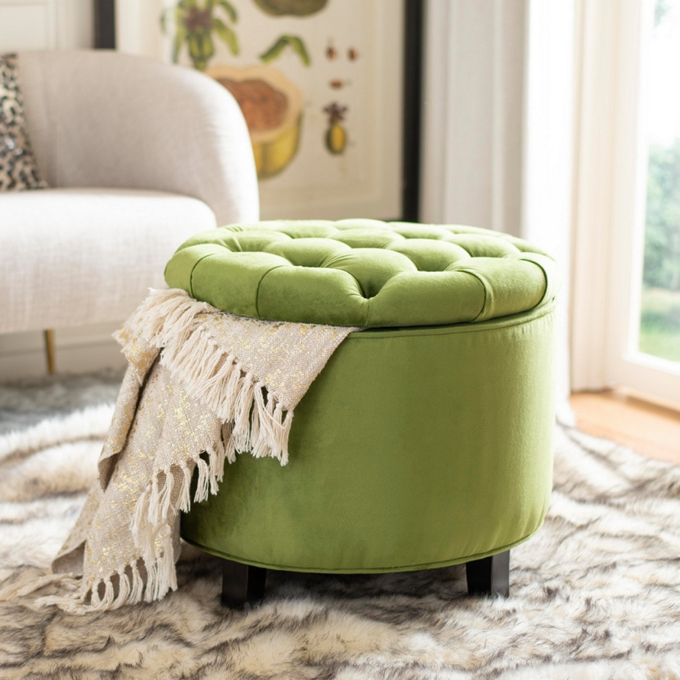 Emma Tufted Storage Ottoman  Fern/Espresso   Contemporary   Footstools And Ottomans   by Rustic Home Furniture Deco  Houzz