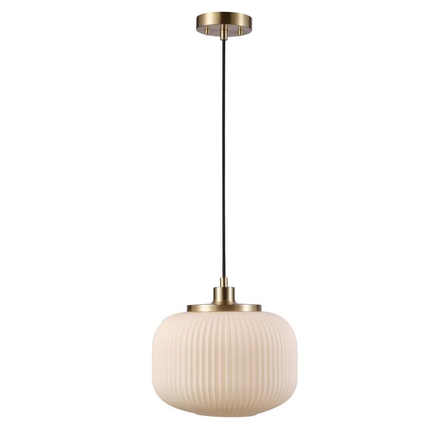 Novogratz X Globe Lily 1 light Matte Brass Pendant Lighting With Frosted Ribbed Glass Shade Globe Electric