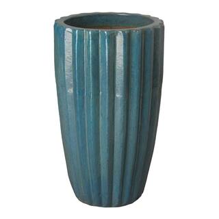 Emissary Tall 17 in. D x 29 in. H Teal Ceramic Round Planter with Drainage Hole 1260TL-2