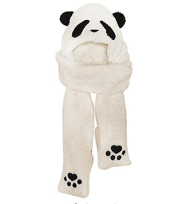 Winter Panda Hat Scarf Glove Set For Women，warm Women Siamese Hoodie