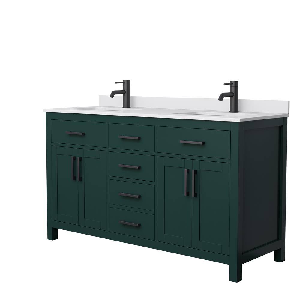 Wyndham Collection Beckett 60 in. W x 22 in. D x 35 in. H Double Sink Bathroom Vanity in Green with White Cultured Marble Top WCG242460DGKWCUNSMXX