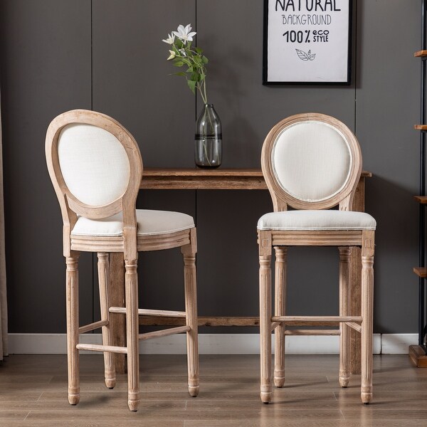 Wooden Barstools With Upholstered Seating， Set of 2