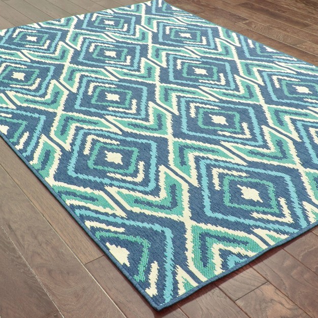 Marco Floral Medallion Patio Rug Navy green Captiv8e Designs