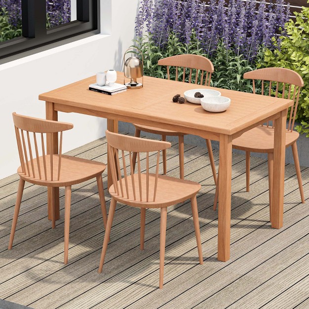 Costway Patio Rectangle Dining Table Teak Wood Spacious Slatted Tabletop Outdoor Up To 6