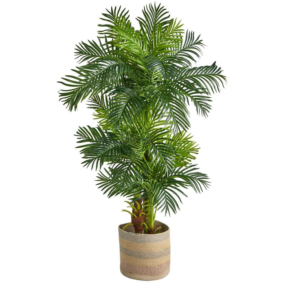 Nearly Natural 6 ft. Green Hawaii Artificial Palm Tree in Handmade Natural Cotton Multicolored Woven Planter T2986