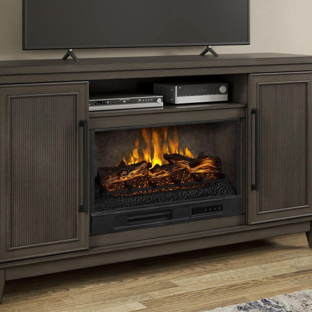 SCOTT LIVING BLAINE 65 in Freestanding Media Console Wooden Electric Fireplace in Dark Brown Birch