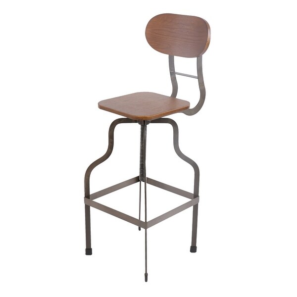 Gray and Brown Industrial Style Wooden Swivel Bar Stool With Metal Base