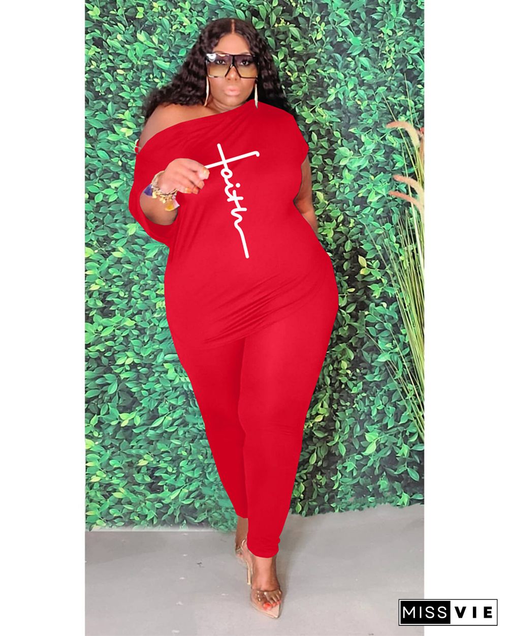 Plus Size Short Sleeve T Shirt Pencil Pants Set