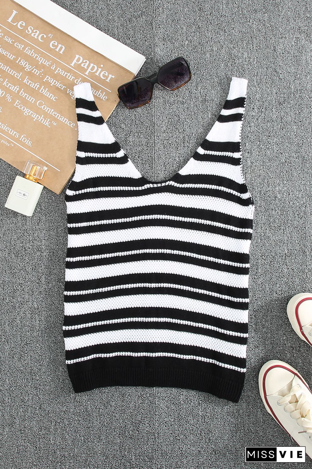 Black White Striped Tank Top