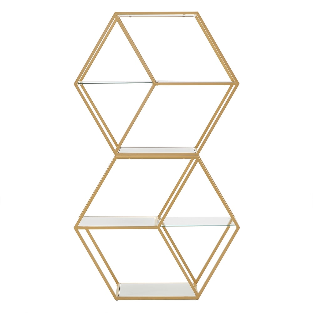 Rae Hexagon Wood and Glass 4 Shelf Modular Bookcase by iNSPIRE Q Bold   Bookshelf