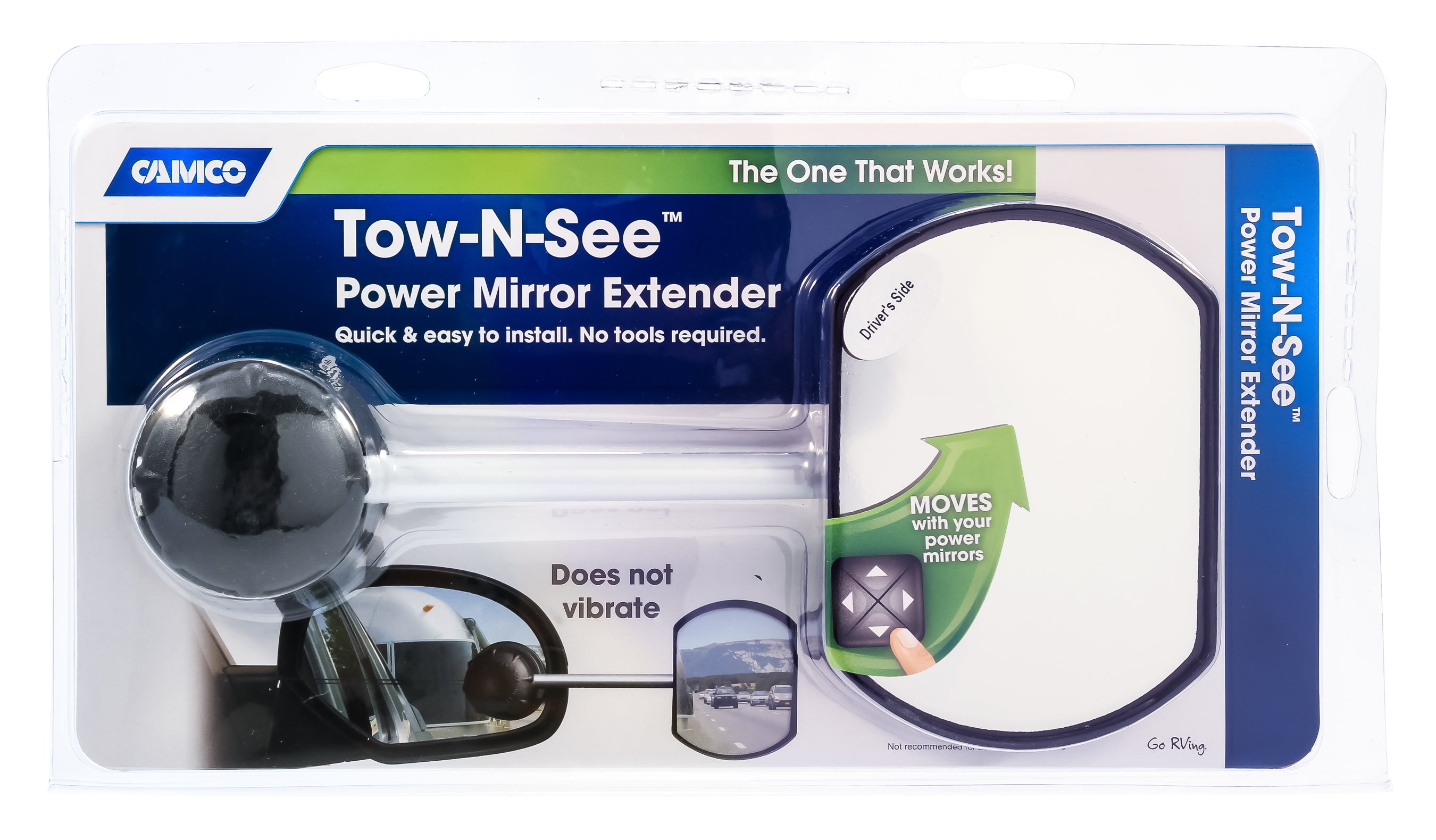 Camco RV Tow-N-See Mirror | Attaches to Existing Driver's Side Mirror | Flat Style， Black (25664)