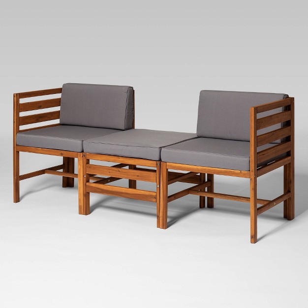 3pc Modular Acacia Wood Patio Chat Set With Cushions Saracina Home