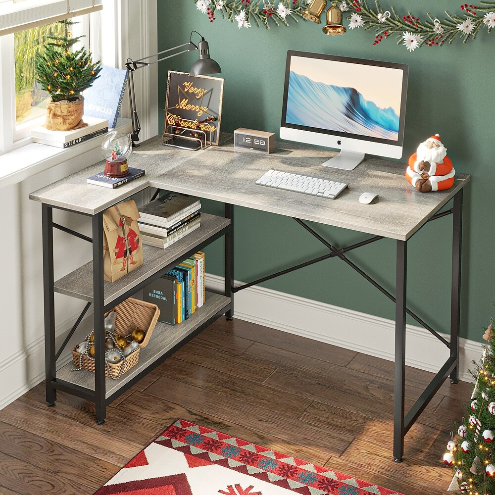 Small L Shaped Desk with Storage Shelves Corner Computer Desk