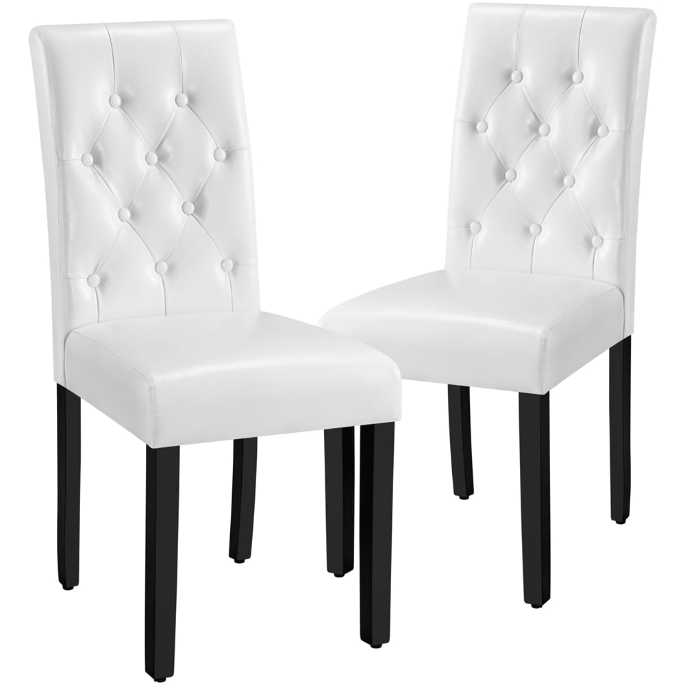 Easyfashion Leather Tufted Padded Dining Chair， Set of 2， White