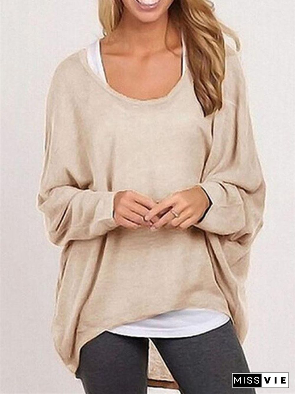 Fall Fashion Women's Long Sleeve Solid Color Woolen Sweater Plus Size Casual Tops Loose T-shirt Pullovers P11502