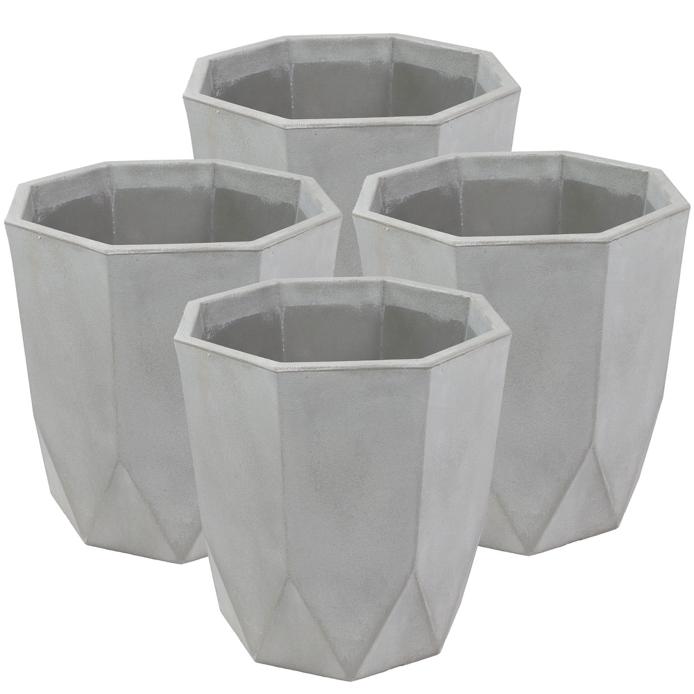 Sunnydaze Modern Faceted Polyresin Geometric Planter   Light Gray   14.75\