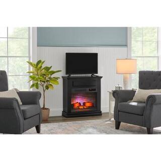 StyleWell Wheaton 31 in. Freestanding Wooden Infrared Electric Fireplace in Black 150427