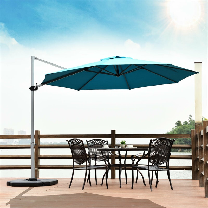 11 FT Patio Offset Cantilever Umbrella 360° Rotation Tilt with Cross Base & Crank Handle