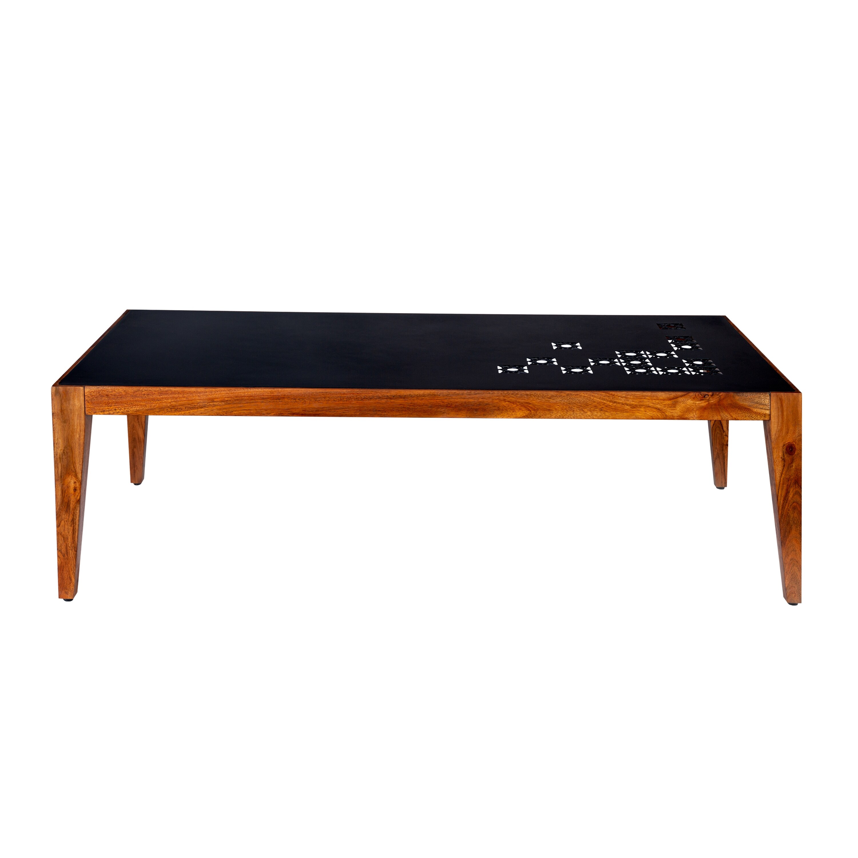 47 Inch Rectangular Metal Top Coffee Table with Laser Cut Design for iving Room， Home， Office， Black and Brown