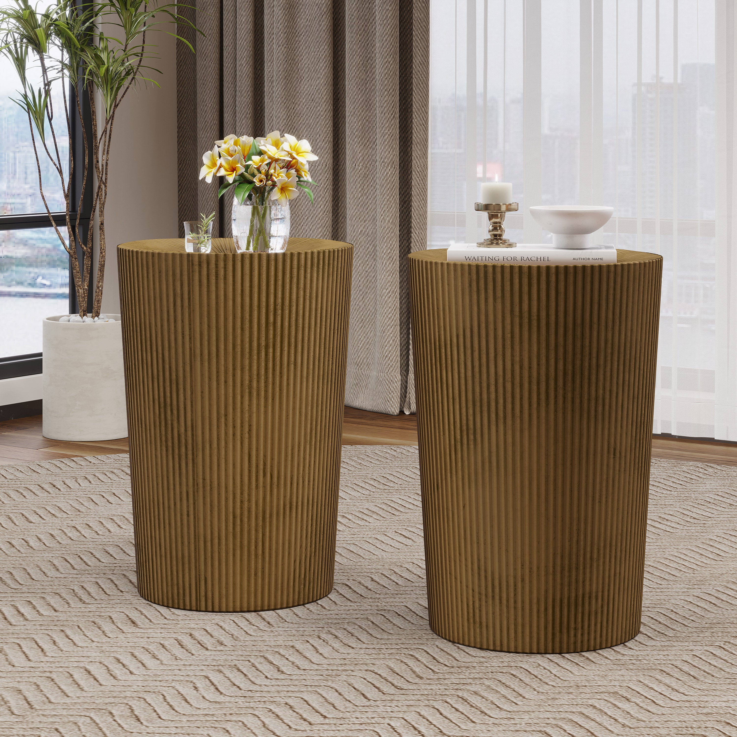 Pamsha Modern Metal Sunburst Side Tables, Set of 2