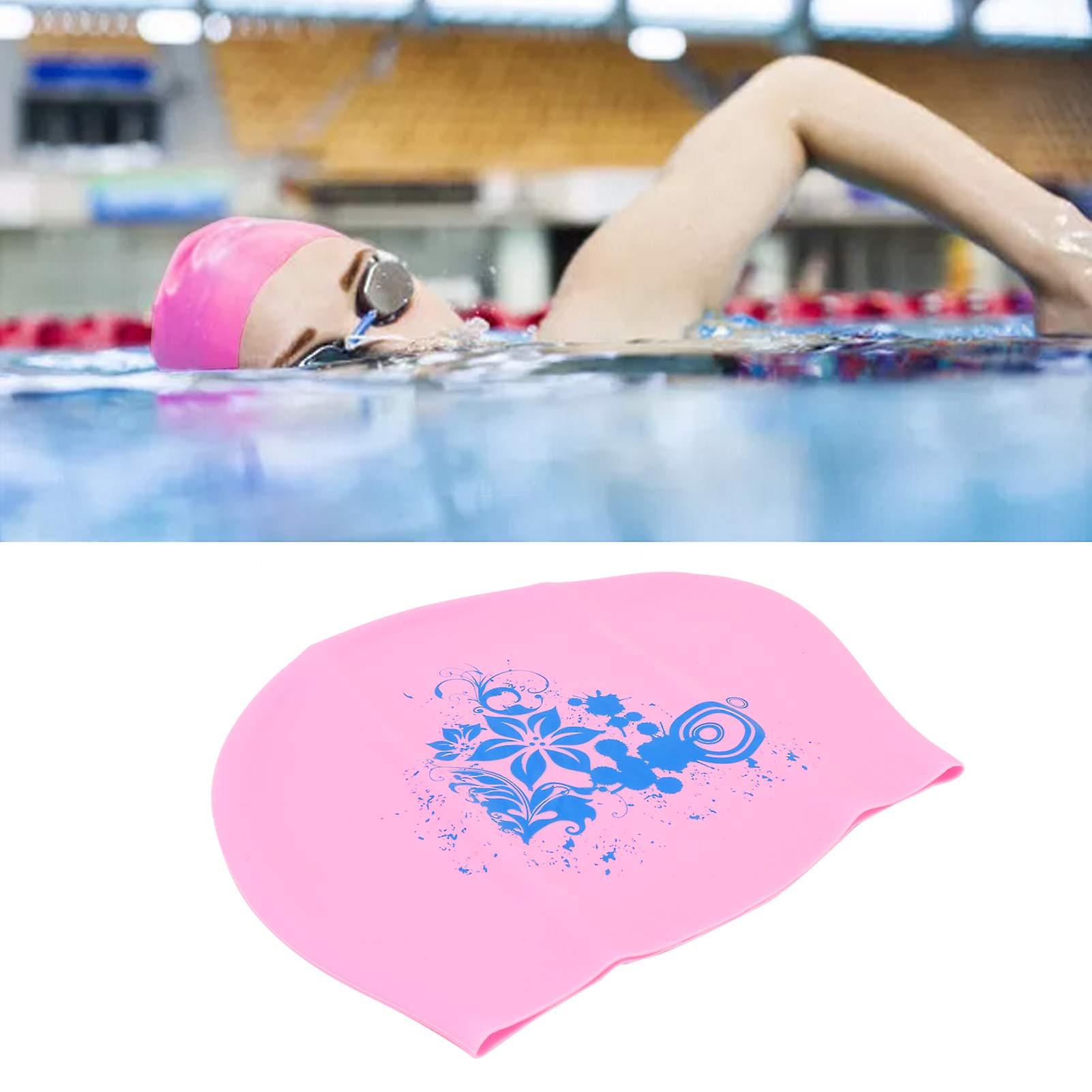 Silicone Swimming Cap，printing Waterproof Shower Cap，high Elasticity Thick Swim Hats，ear Protection Durable Silicone Swim Cap，bathing Caps For Swimmin