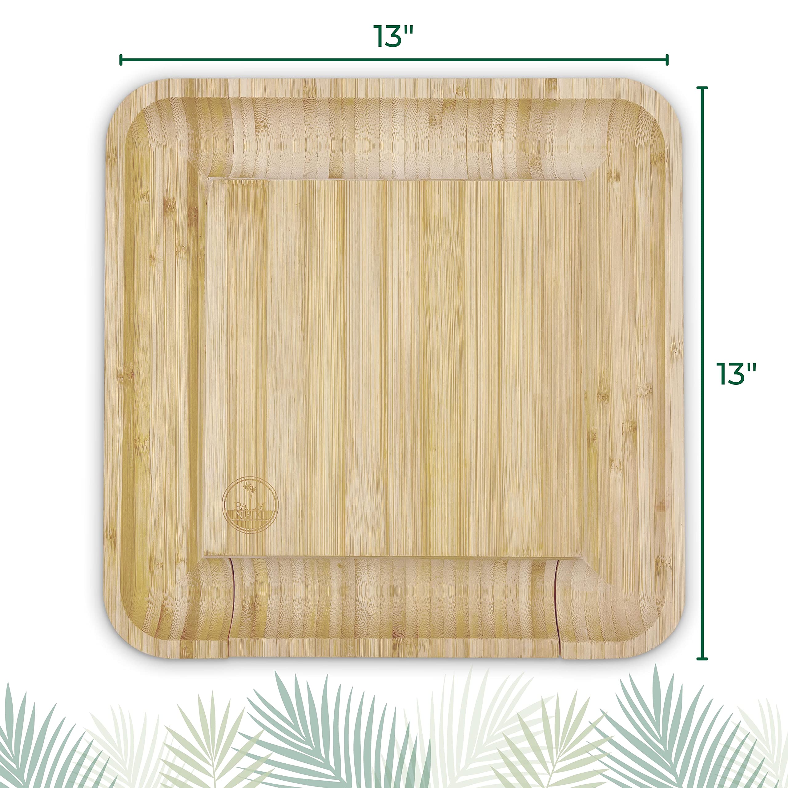 Palm Naki Bamboo Cheese Board and Knife Set - Charcuterie Board with Knife， 13 Large Charcuterie Platter and Serving Tray， Housewarming Gift， Wedding and Anniversary Gift