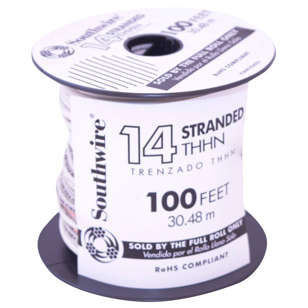 Southwire 100 ft. 14 White Stranded CU THHN Wire 22956784