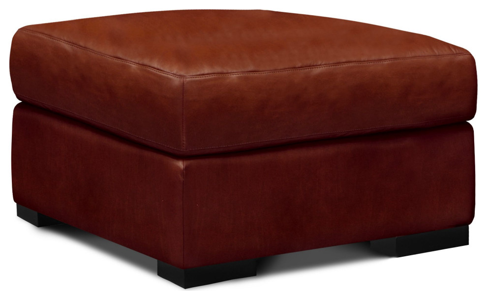 Santiago 100% Top Grain Leather Mid century Ottoman  Russet Red Brown   Contemporary   Footstools And Ottomans   by Hello Sofa Home  Houzz