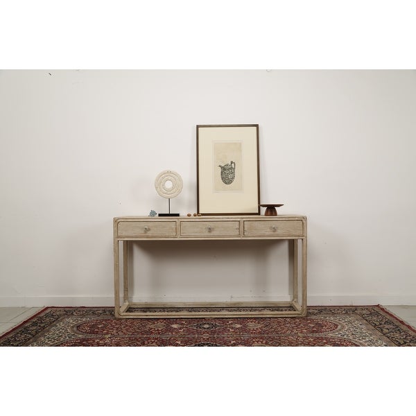 Artissance Reclaimed Peking Console Table With 3 Drawers and Weathered White Wash Finish， 34 Inch Tall