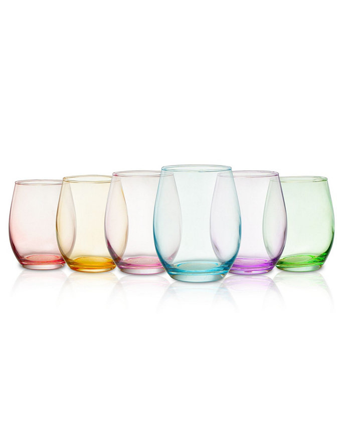 The Wine Savant Glass Colored Stemless Wine Glass Set of 6