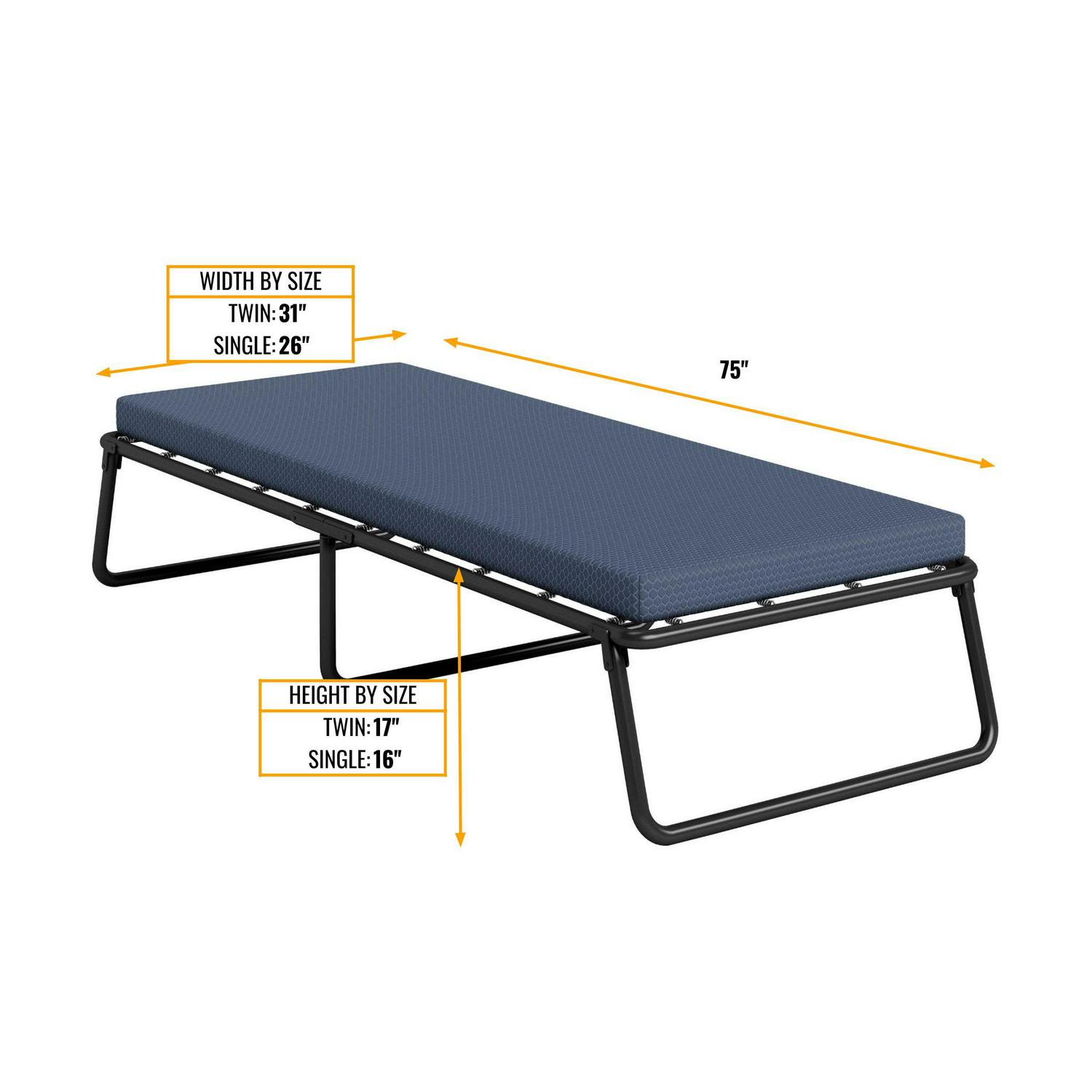 Henredon Folding Foldaway Guest Bed with Cooling Gel Lux Foam Mattress， Twin