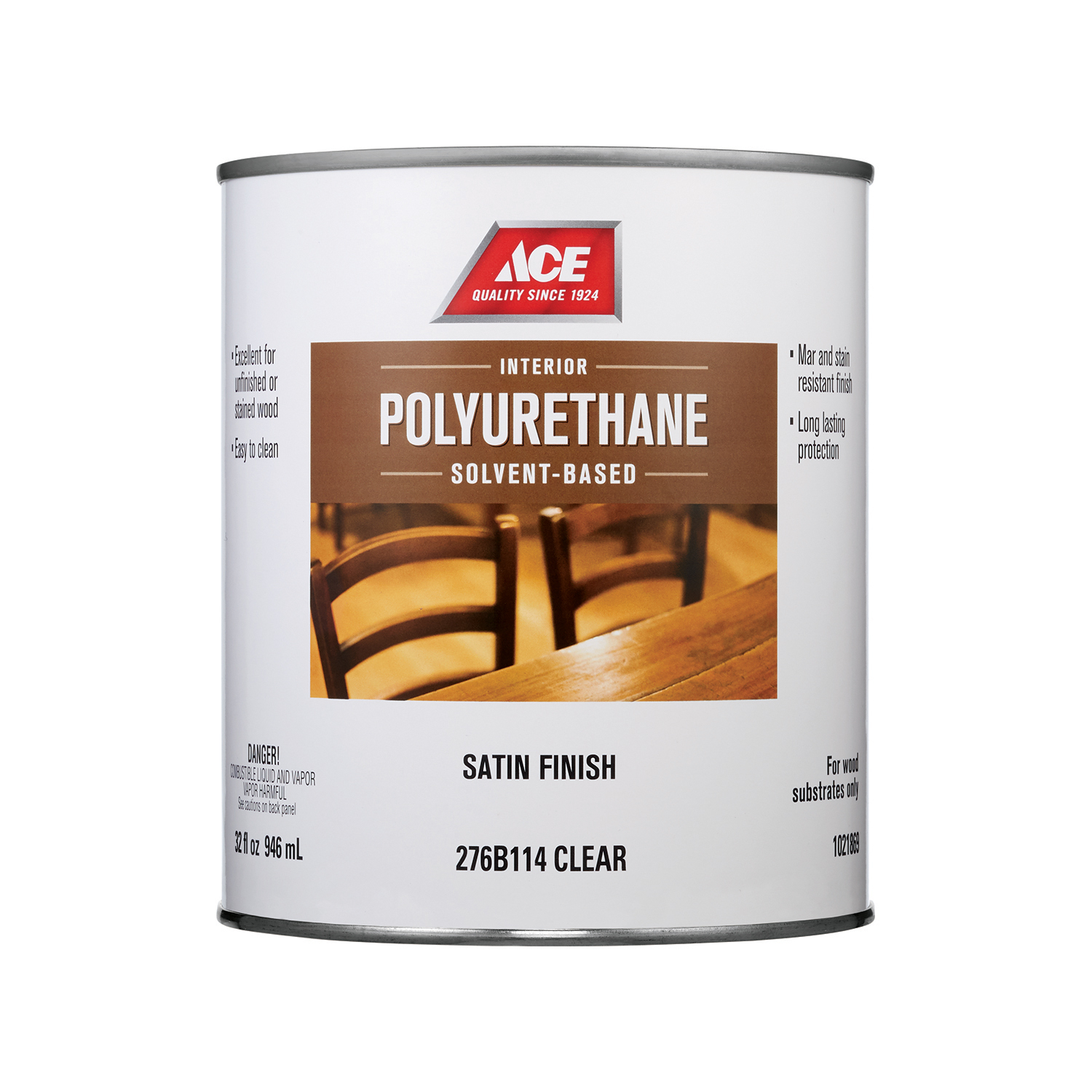 Ace Satin Clear Solvent-Based Polyurethane Wood Finish 1 qt