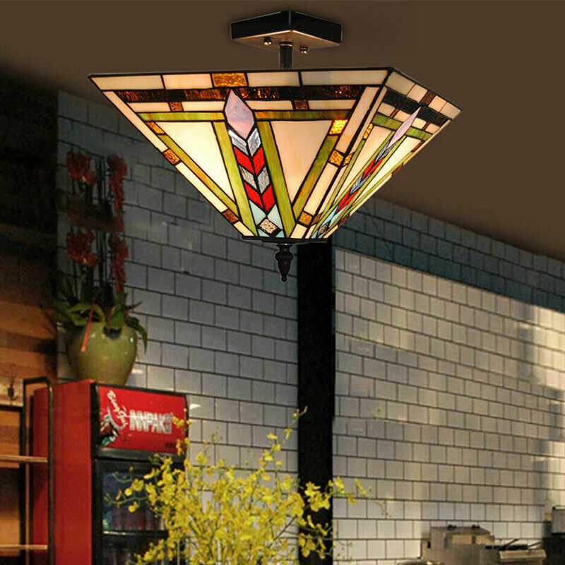 Oukaning Recessed Ceiling Lamp Stained Glass Classic Style Suitable For Indoor Use