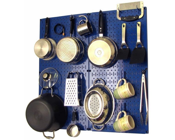 Wall Control Blue Panel Kitchen Pegboard Wall Organizer w/ Choice of Hook Color 30KTH200BU