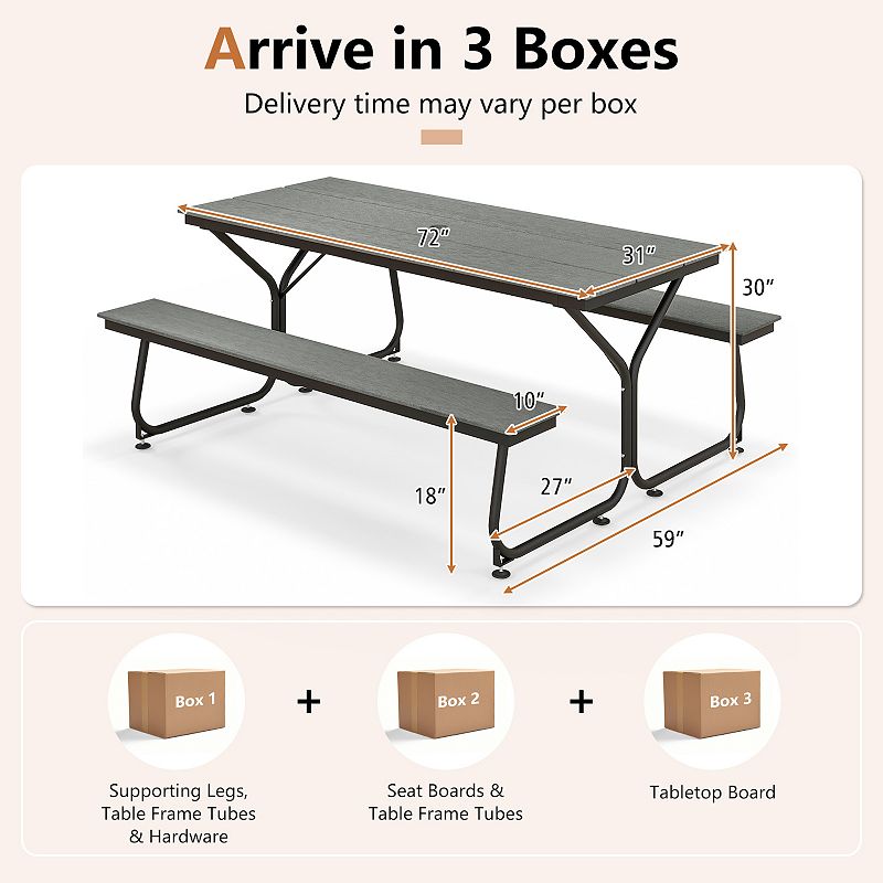 6 Feet Outdoor Picnic Table Bench Set for 6-8 People