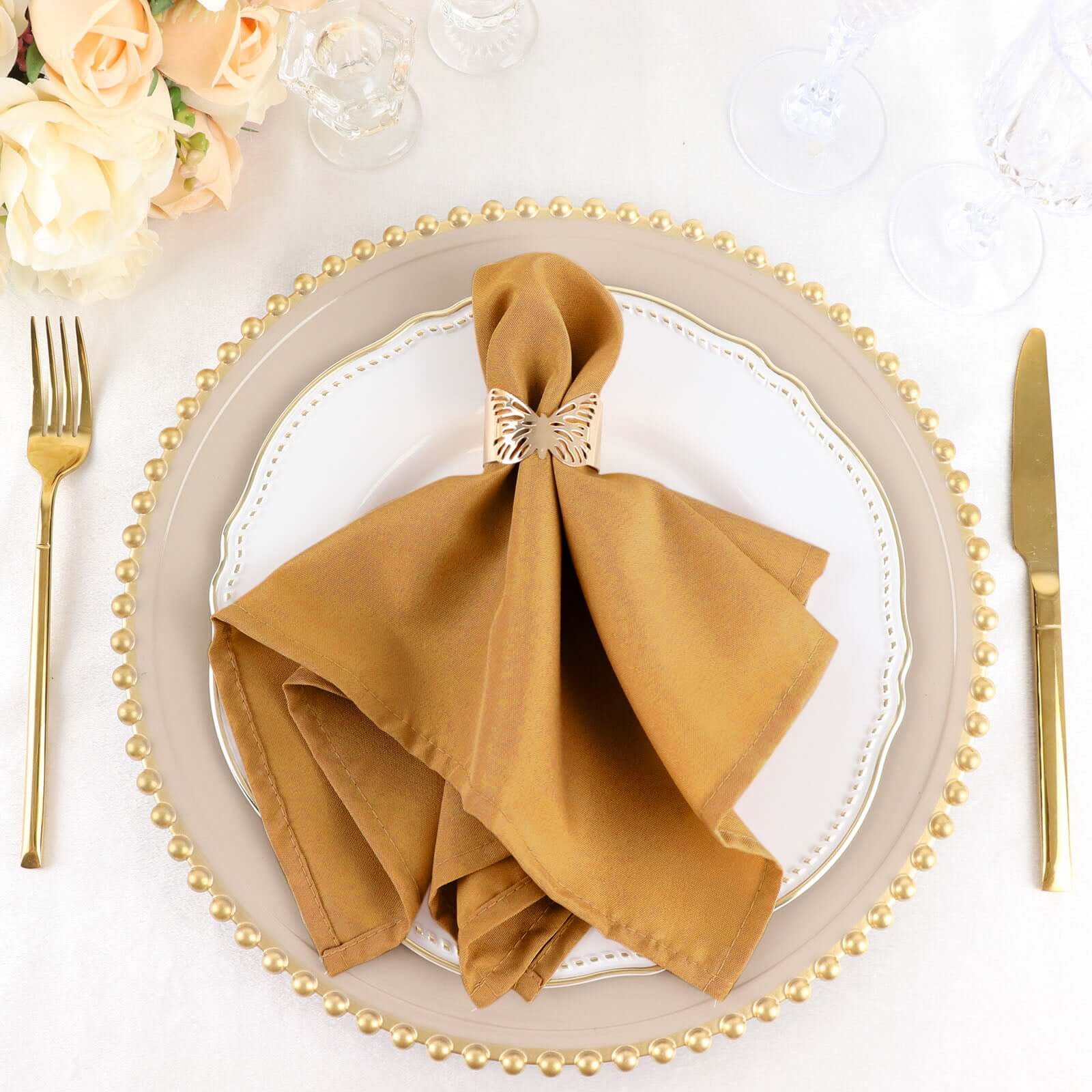 5 Pack Gold Cloth Napkins with Hemmed Edges, Reusable Polyester Dinner Linen Napkins - 17