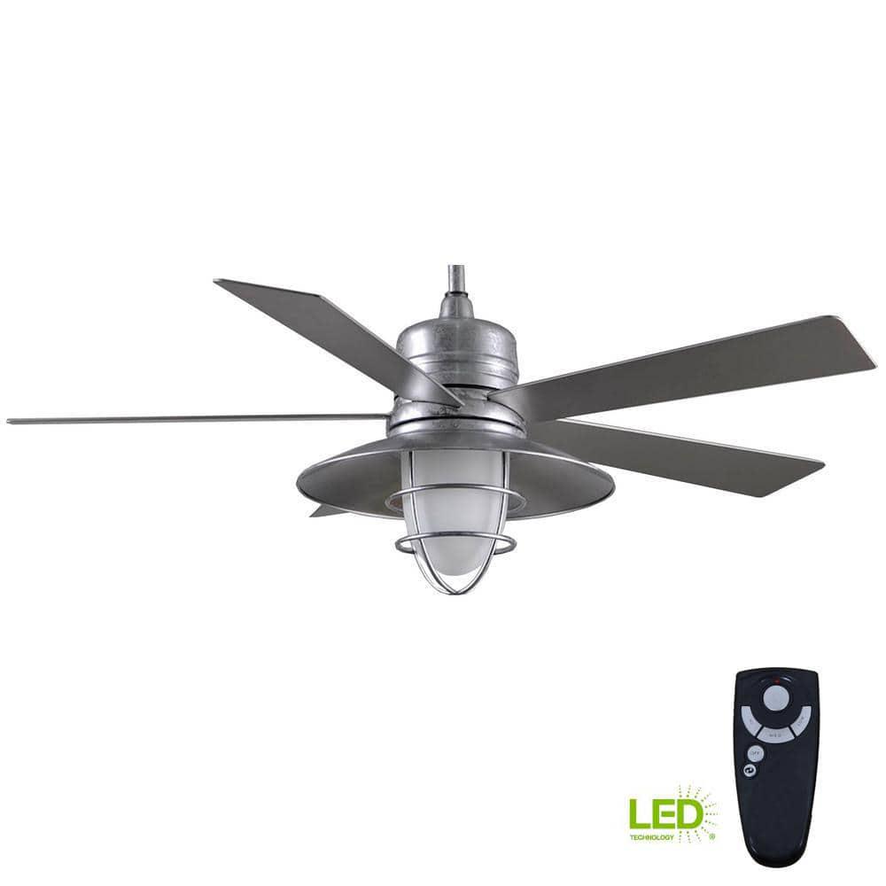 Home Decorators Collection Grayton 54 in LED IndoorOutdoor Galvanized Ceiling Fan with Light Kit and Remote Control