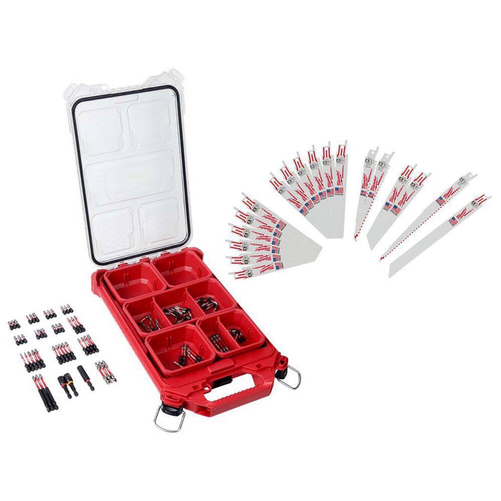 MW SHOCKWAVE Impact Duty Alloy Steel Screw Driver Bit Set with PACKOUT Case and Reciprocating Saw Blade Set (118-Piece) 48-32-4082-49-22-1110F