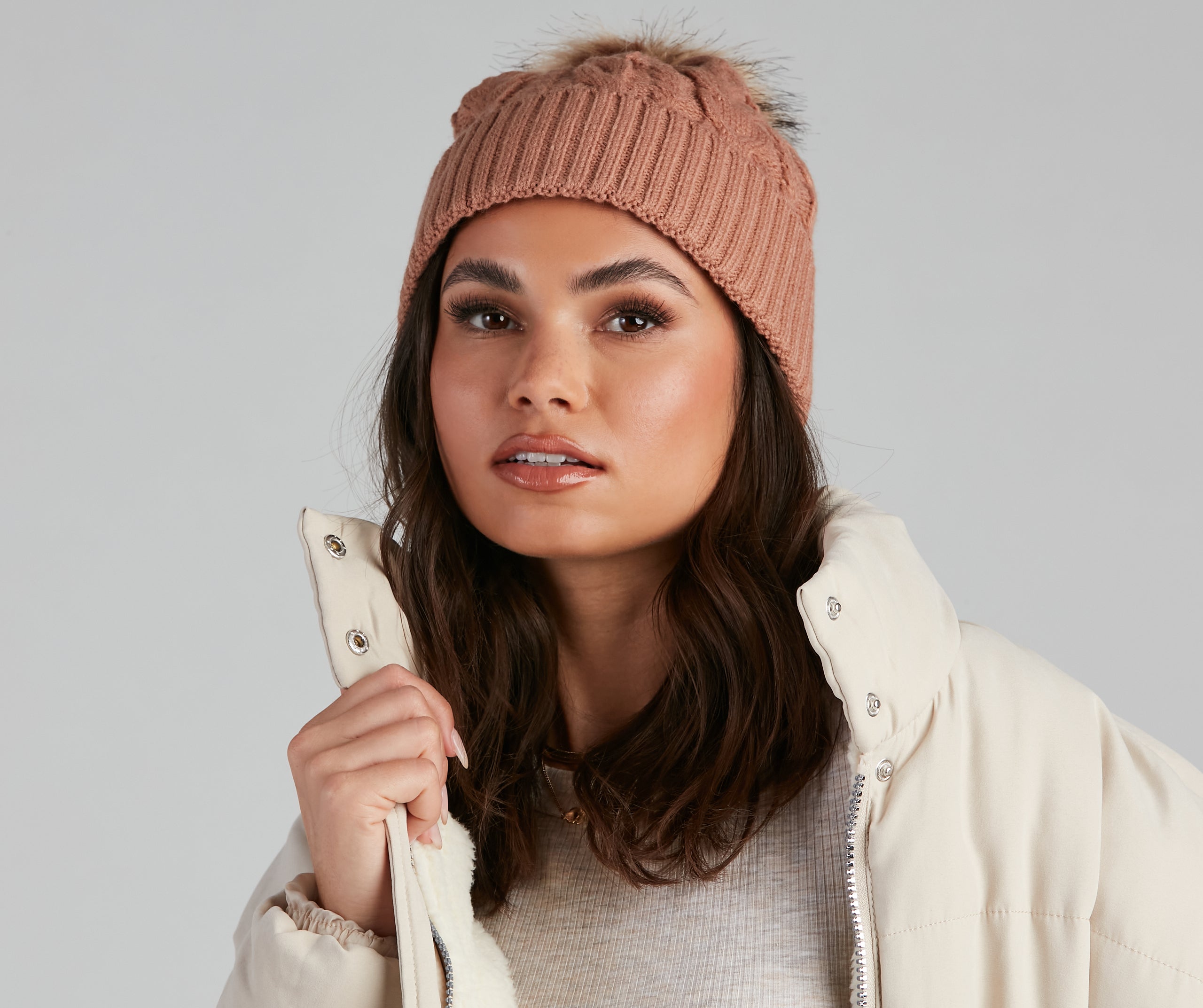 Winter Ready Pom Cable Knit Beanie